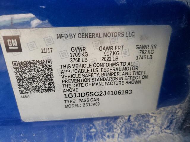 Photo 9 VIN: 1G1JD5SG2J4106193 - CHEVROLET SONIC LT 