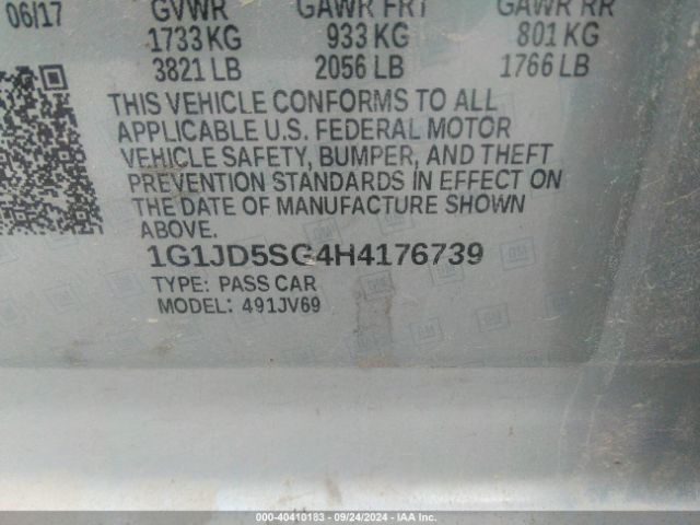 Photo 8 VIN: 1G1JD5SG4H4176739 - CHEVROLET SONIC 