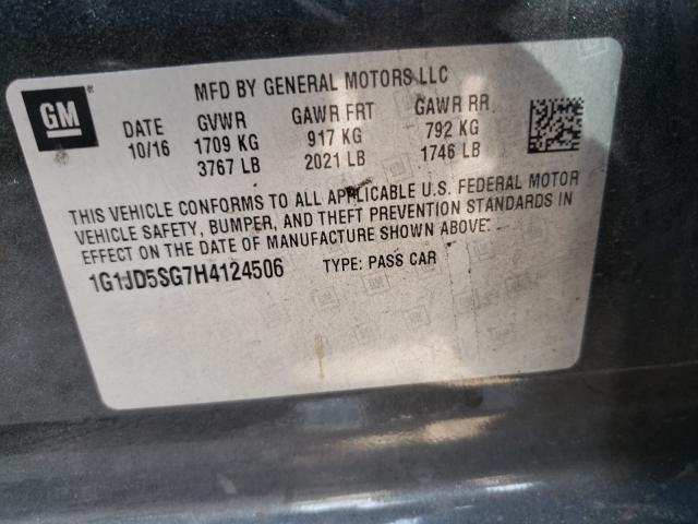 Photo 9 VIN: 1G1JD5SG7H4124506 - CHEVROLET SONIC LT 