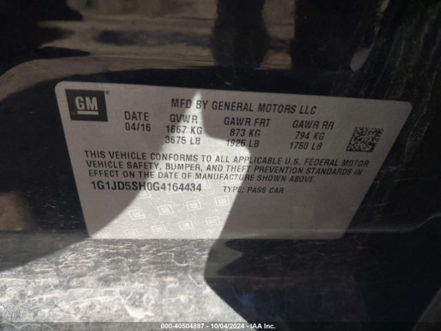 Photo 8 VIN: 1G1JD5SH0G4164434 - CHEVROLET SONIC 