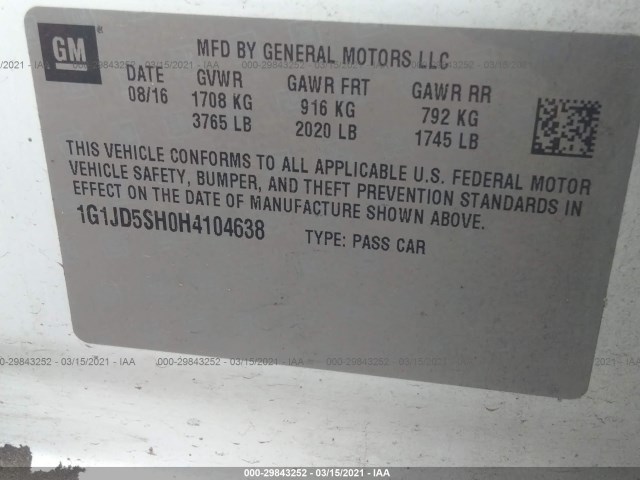 Photo 8 VIN: 1G1JD5SH0H4104638 - CHEVROLET SONIC 