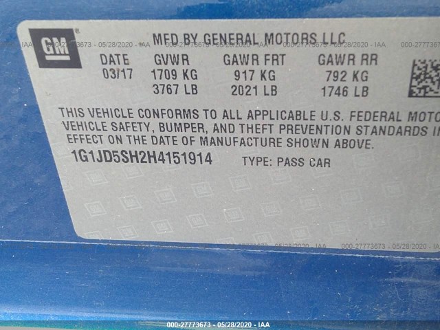 Photo 8 VIN: 1G1JD5SH0H4109161 - CHEVROLET SONIC 