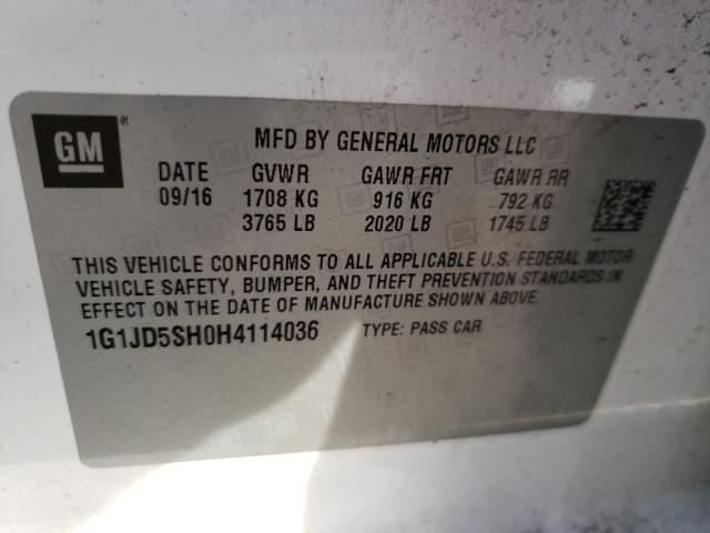 Photo 9 VIN: 1G1JD5SH0H4114036 - CHEVROLET SONIC LT 