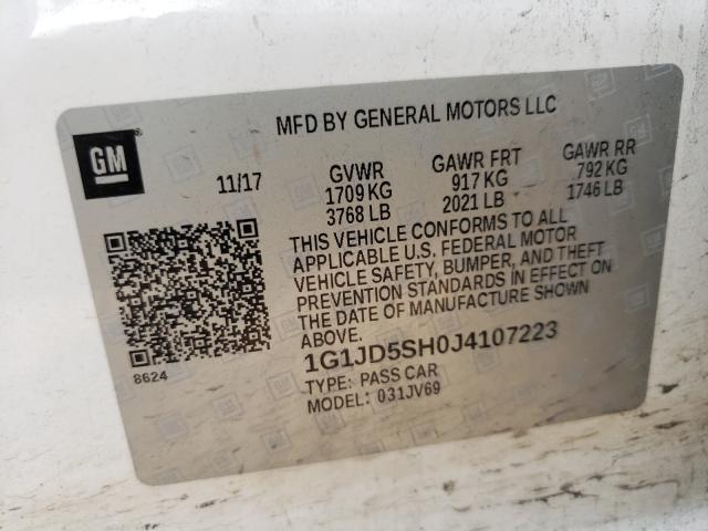 Photo 9 VIN: 1G1JD5SH0J4107223 - CHEVROLET SONIC LT 