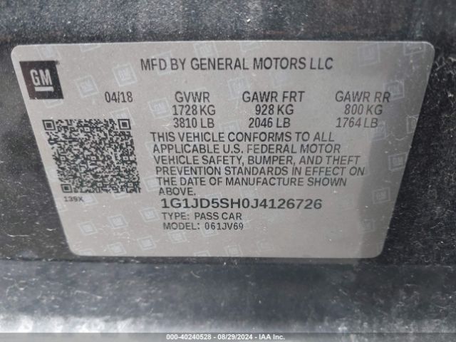 Photo 8 VIN: 1G1JD5SH0J4126726 - CHEVROLET SONIC 