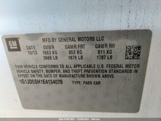 Photo 8 VIN: 1G1JD5SH1E4134078 - CHEVROLET SONIC 