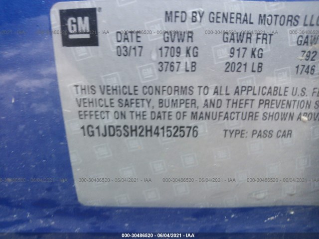 Photo 8 VIN: 1G1JD5SH2H4152576 - CHEVROLET SONIC 