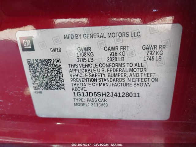 Photo 8 VIN: 1G1JD5SH2J4128011 - CHEVROLET SONIC 