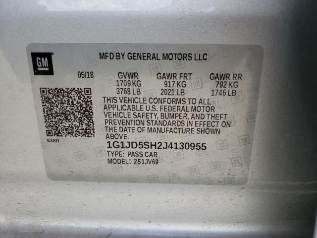 Photo 9 VIN: 1G1JD5SH2J4130955 - CHEVROLET SONIC LT 