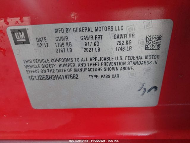 Photo 8 VIN: 1G1JD5SH3H4147662 - CHEVROLET SONIC 