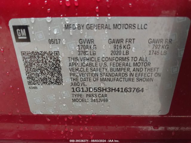 Photo 8 VIN: 1G1JD5SH3H4163764 - CHEVROLET SONIC 