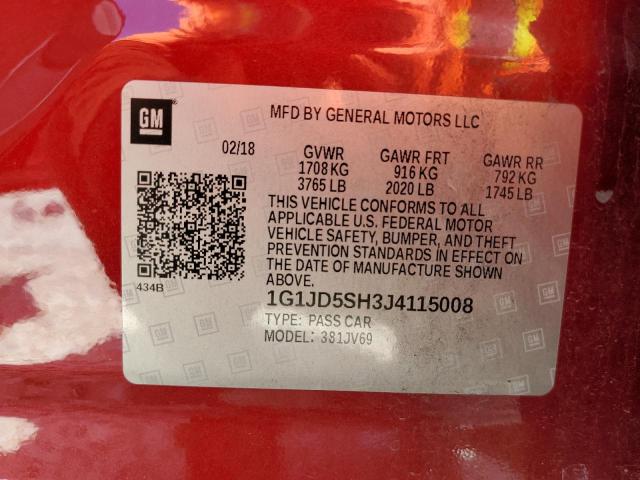 Photo 9 VIN: 1G1JD5SH3J4115008 - CHEVROLET SONIC LT 