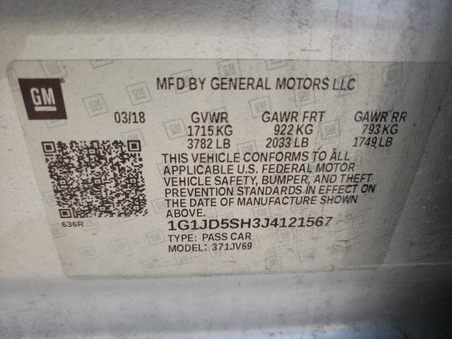 Photo 9 VIN: 1G1JD5SH3J4121567 - CHEVROLET SONIC LT 