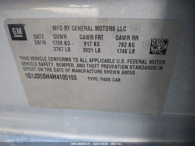 Photo 8 VIN: 1G1JD5SH4H4105193 - CHEVROLET SONIC 