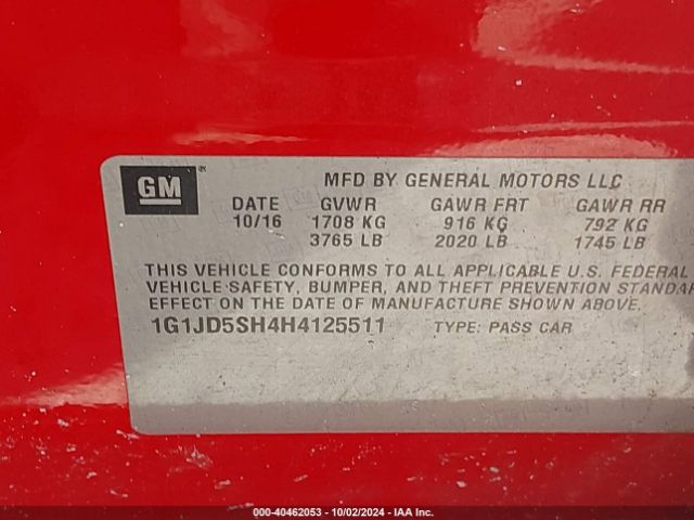 Photo 8 VIN: 1G1JD5SH4H4125511 - CHEVROLET SONIC 