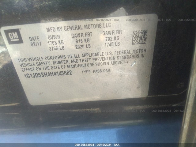 Photo 8 VIN: 1G1JD5SH4H4145662 - CHEVROLET SONIC 