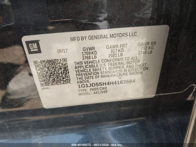 Photo 8 VIN: 1G1JD5SH4H4163594 - CHEVROLET SONIC 