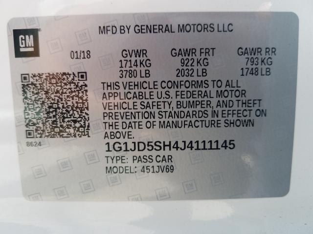 Photo 9 VIN: 1G1JD5SH4J4111145 - CHEVROLET SONIC LT 