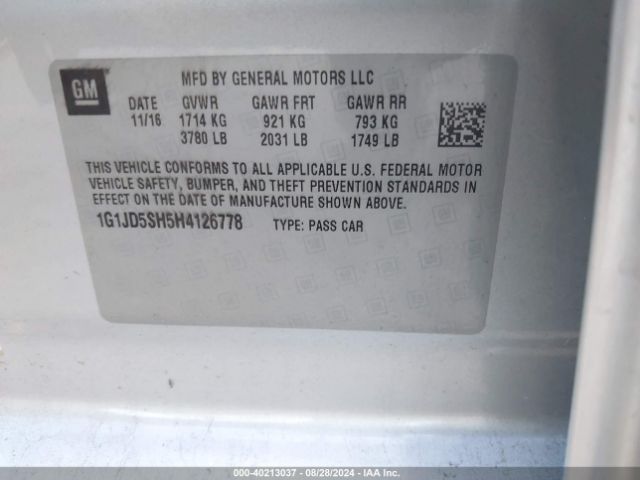 Photo 8 VIN: 1G1JD5SH5H4126778 - CHEVROLET SONIC 