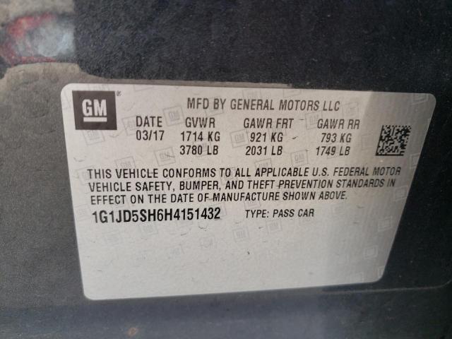 Photo 9 VIN: 1G1JD5SH6H4151432 - CHEVROLET SONIC LT 