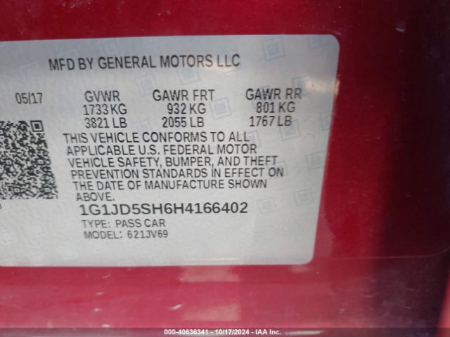 Photo 8 VIN: 1G1JD5SH6H4166402 - CHEVROLET SONIC 