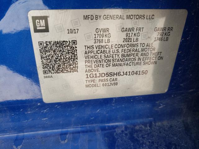 Photo 9 VIN: 1G1JD5SH6J4104150 - CHEVROLET SONIC LT 