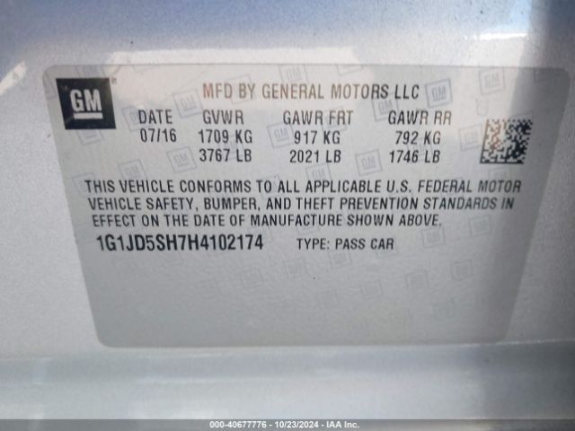 Photo 8 VIN: 1G1JD5SH7H4102174 - CHEVROLET SONIC 