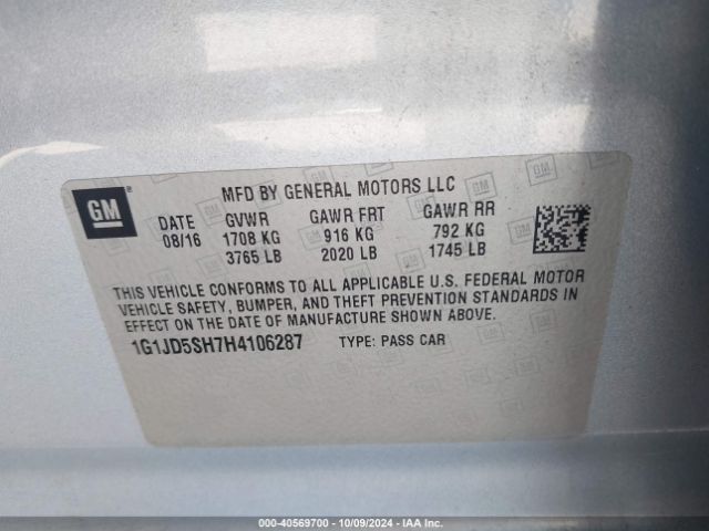 Photo 8 VIN: 1G1JD5SH7H4106287 - CHEVROLET SONIC 