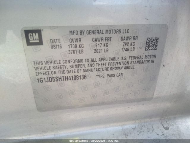 Photo 8 VIN: 1G1JD5SH7H4108136 - CHEVROLET SONIC 