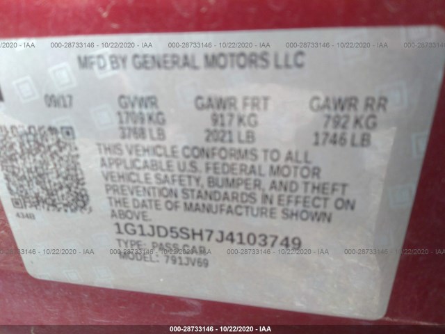 Photo 8 VIN: 1G1JD5SH7J4103749 - CHEVROLET SONIC 