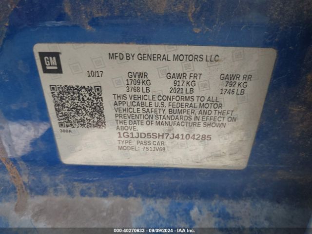 Photo 8 VIN: 1G1JD5SH7J4104285 - CHEVROLET SONIC 