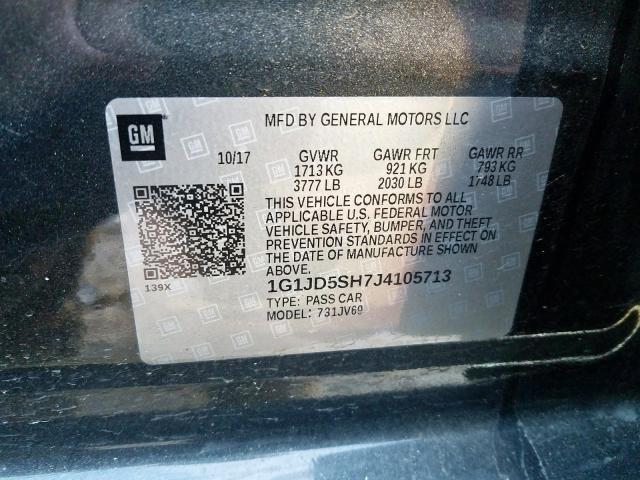 Photo 9 VIN: 1G1JD5SH7J4105713 - CHEVROLET SONIC LT 