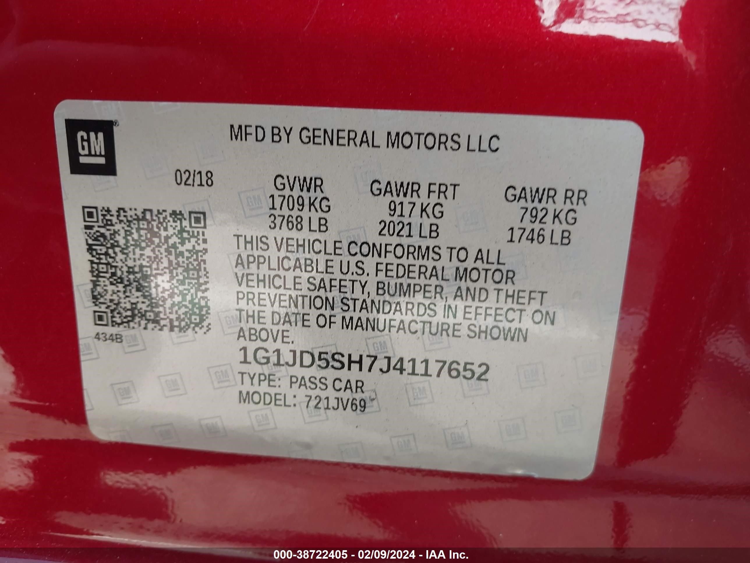 Photo 8 VIN: 1G1JD5SH7J4117652 - CHEVROLET SONIC 