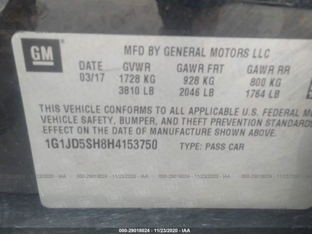 Photo 8 VIN: 1G1JD5SH8H4153750 - CHEVROLET SONIC 