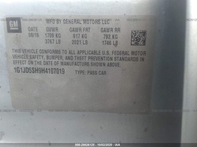 Photo 8 VIN: 1G1JD5SH9H4107019 - CHEVROLET SONIC 