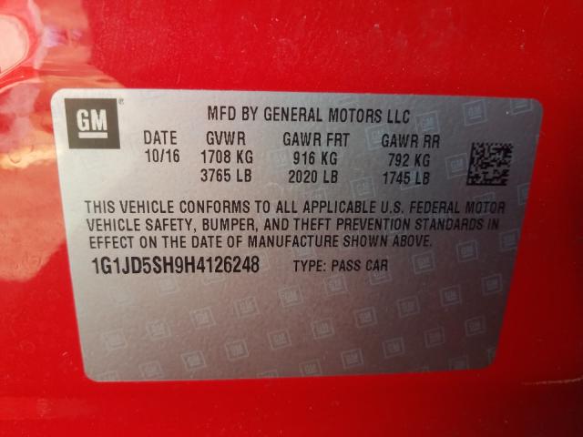 Photo 9 VIN: 1G1JD5SH9H4126248 - CHEVROLET SONIC LT 