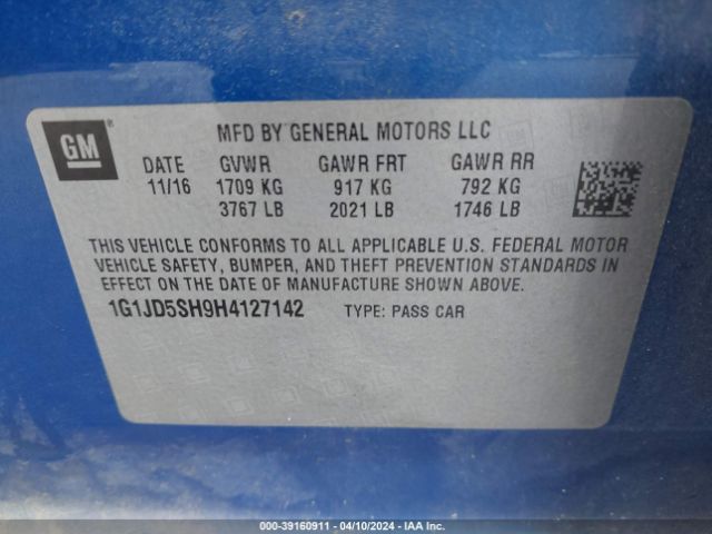 Photo 8 VIN: 1G1JD5SH9H4127142 - CHEVROLET SONIC 