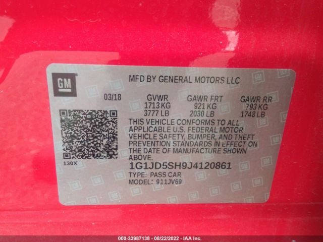 Photo 8 VIN: 1G1JD5SH9J4120861 - CHEVROLET SONIC 