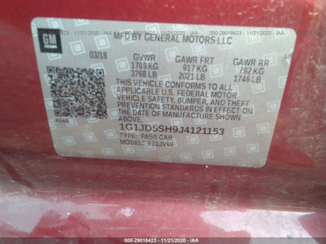 Photo 8 VIN: 1G1JD5SH9J4121153 - CHEVROLET SONIC 