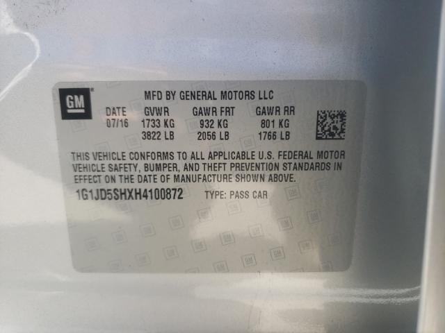 Photo 9 VIN: 1G1JD5SHXH4100872 - CHEVROLET SONIC LT 