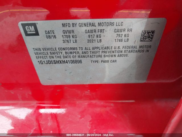 Photo 8 VIN: 1G1JD5SHXH4106896 - CHEVROLET SONIC 