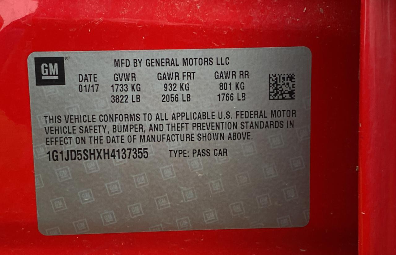 Photo 9 VIN: 1G1JD5SHXH4137355 - CHEVROLET SONIC 