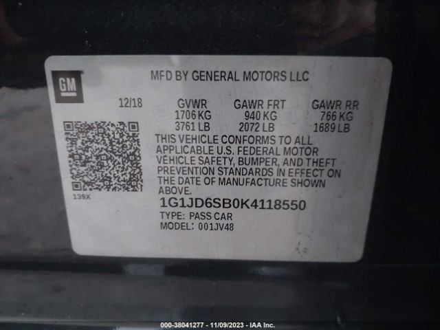 Photo 8 VIN: 1G1JD6SB0K4118550 - CHEVROLET SONIC 