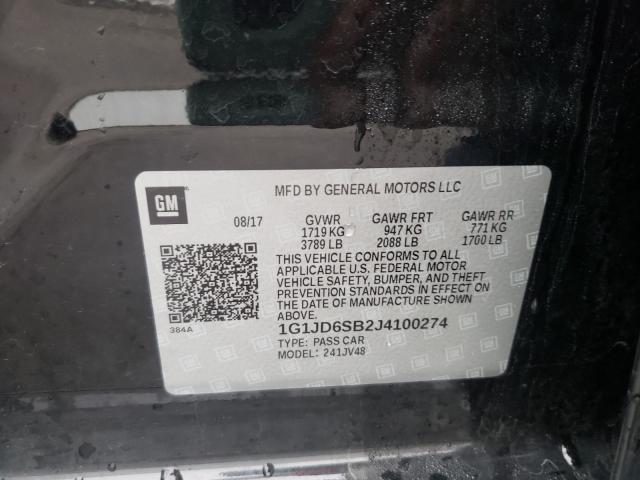 Photo 9 VIN: 1G1JD6SB2J4100274 - CHEVROLET SONIC LT 