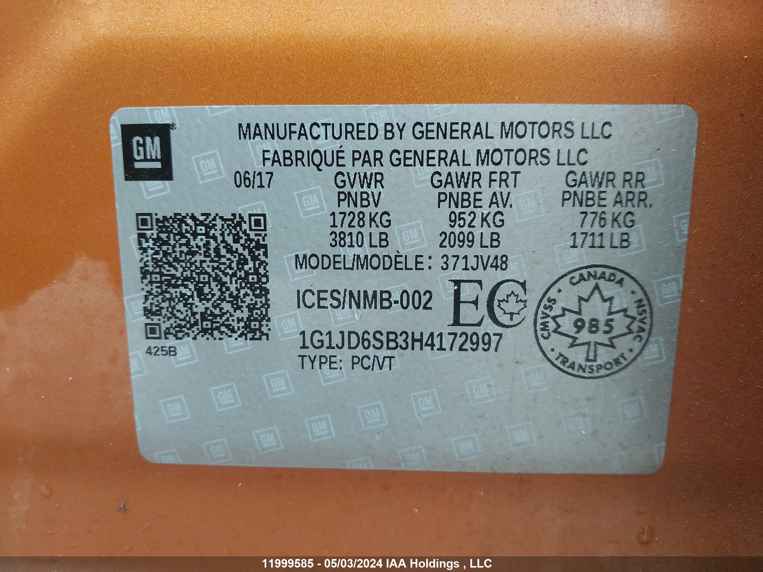 Photo 8 VIN: 1G1JD6SB3H4172997 - CHEVROLET SONIC 