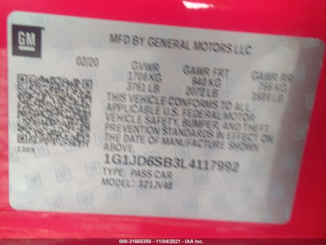 Photo 8 VIN: 1G1JD6SB3L4117992 - CHEVROLET SONIC 