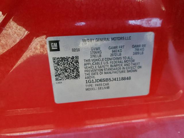 Photo 13 VIN: 1G1JD6SB5J4118848 - CHEVROLET SONIC LT 