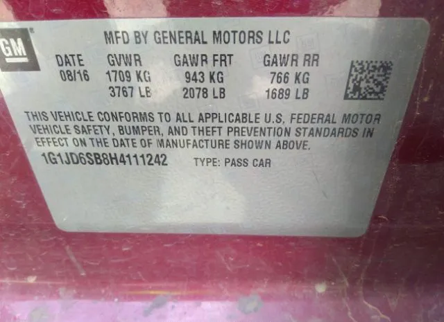 Photo 8 VIN: 1G1JD6SB8H4111242 - CHEVROLET SONIC 