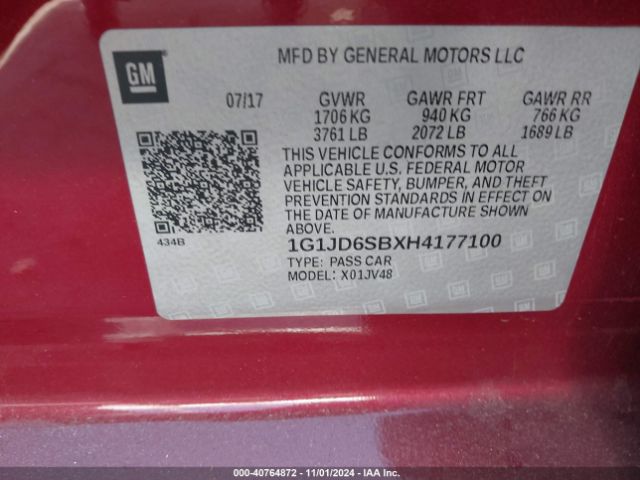 Photo 8 VIN: 1G1JD6SBXH4177100 - CHEVROLET SONIC 