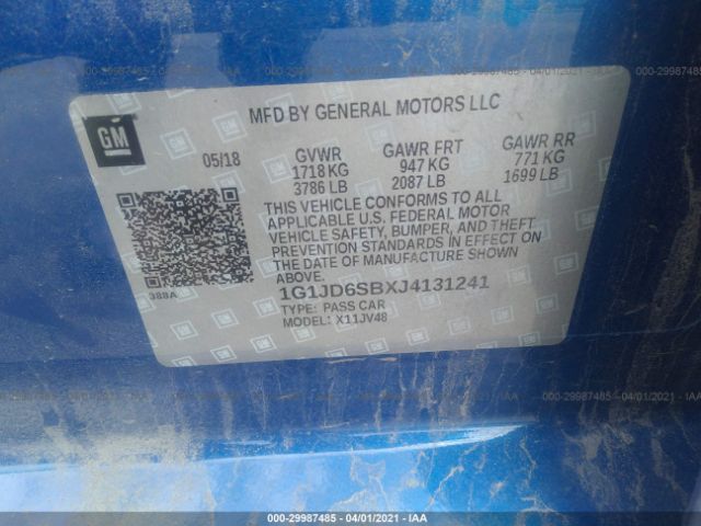 Photo 8 VIN: 1G1JD6SBXJ4131241 - CHEVROLET SONIC 